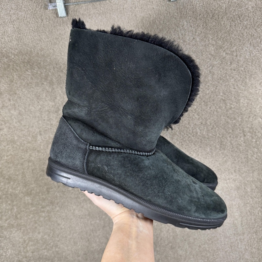 Abeo Black Boots Womens‎ Size 10 Sheepskin Suede Shearling Lined Mid Calf Winter - Picture 2 of 9